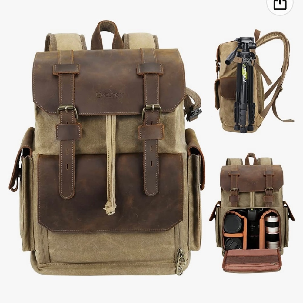 Endurax Leather Camera Backpack Bag for Photographers Waterproof DSLR Backpack